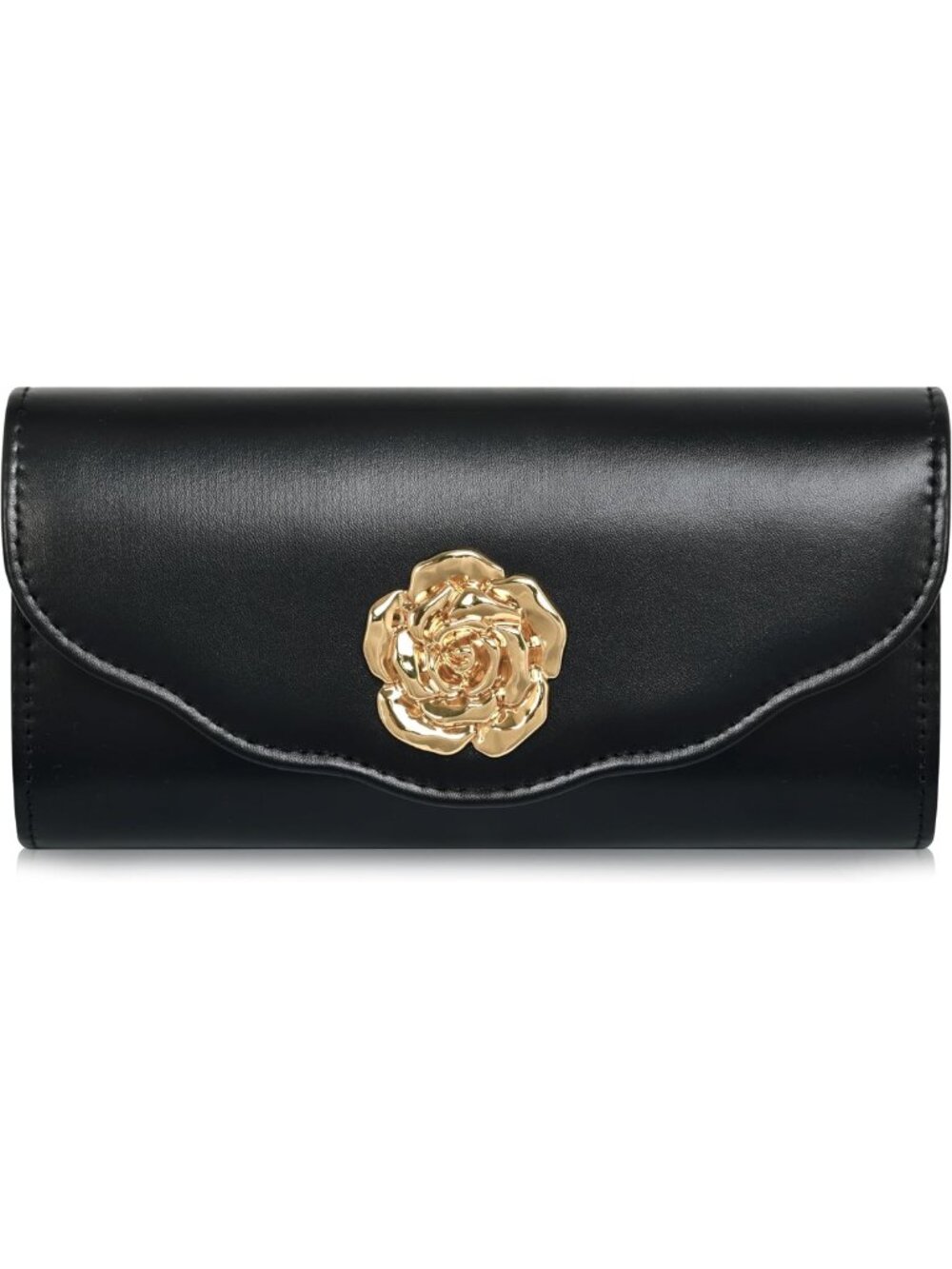 Elegant Evening Clutch Purse for Women - Metal Flower Design, Chain Strap Bag